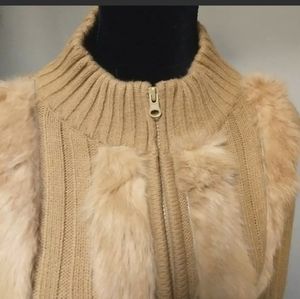 Women's Faux Fur Acrylic Zip Front Long Sleeve Sweater Size Small